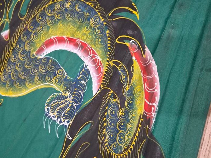 Large Hand Painted Chinese Dragon Wall Fan 89cm Folding 165cm Open Bamboo Vintage