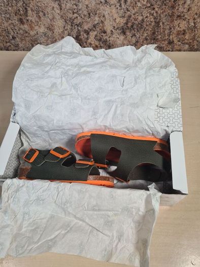 Birkenstock Milano Kids Sandals Desert Soil Green And Orange Size Uk 8.5 Eu 26 Brand New Boxed
