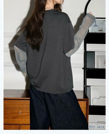 Grey Faux Layered Graphic T Shirt