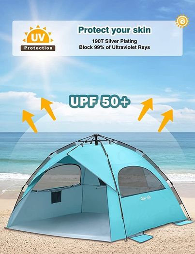 Beach Tent 4-6 Person Pop Up Beach Tent Large Hydraulic Automatic Portable Sun Shade Shelter (FREE SHIPPING)