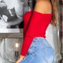 One-Shoulder Ribbed Sweater fits xs-s colour MAROON Image 2