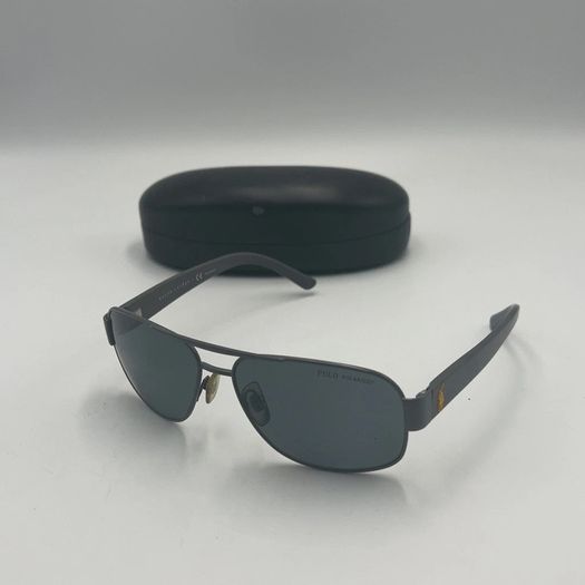 Polo Ralph Lauren Mens Polarized Pilot Sunglasses Black/Grey with Case