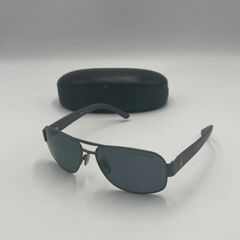 Polo Ralph Lauren Mens Polarized Pilot Sunglasses Black/Grey with Case