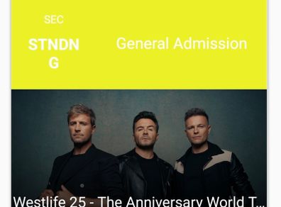 Westlife 20th Sep 26 Three Arena Dublin. 1 standing ticket
