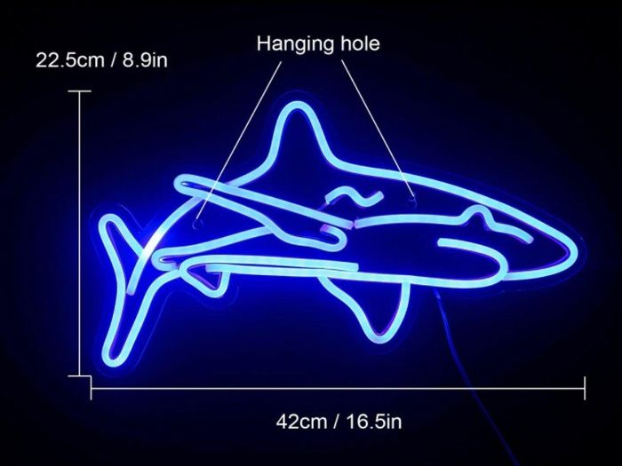 Shark Led Neon Sign for Bedroom Blue Neon Signs Wall Decorative 17''x9'' Acrylic USB Powered