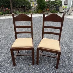 Set of 5 Solid Vintage Wooden Ladder Back Dining Chairs