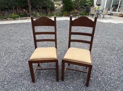 Set of 5 Solid Vintage Wooden Ladder Back Dining Chairs