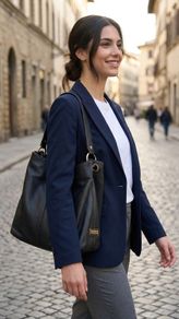 Beautiful Italian Luisa Spagnoli Black Leather Shoulder Bucket Bag