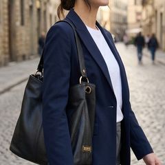 Beautiful Italian Luisa Spagnoli Black Leather Shoulder Bucket Bag