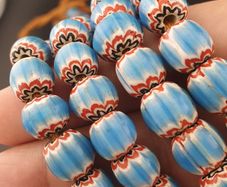 Vintage Venetian Style Turqouise Blue Chevron Glass Beads Necklace Strands