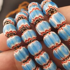 Vintage Venetian Style Turqouise Blue Chevron Glass Beads Necklace Strands