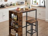 Industrial Bar Table with 2 Stools  Vintage Brown Breakfast Bar & Home Bar Set