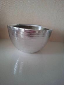 Hand Blown Glass Small Bowl with Silver Plate by Greggio
