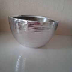 Hand Blown Glass Small Bowl with Silver Plate by Greggio