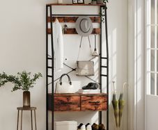 6-in-1 Industrial-Style Hallway Organiser - Brown/Black