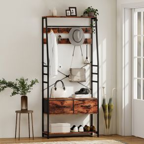6-in-1 Industrial-Style Hallway Organiser - Brown/Black