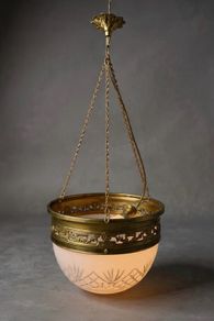 FLASH SALE ! Was 395 Now 320 ! Art Nouveau Brass & Cut Glass Pendant Light
