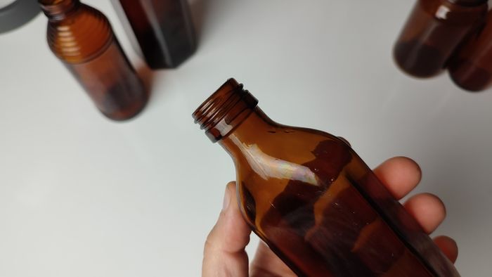364 - Set of 5 Vintage Collectible Decorative Amber Glass Bottles
