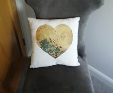 White Cushion with Golden Heart Insert