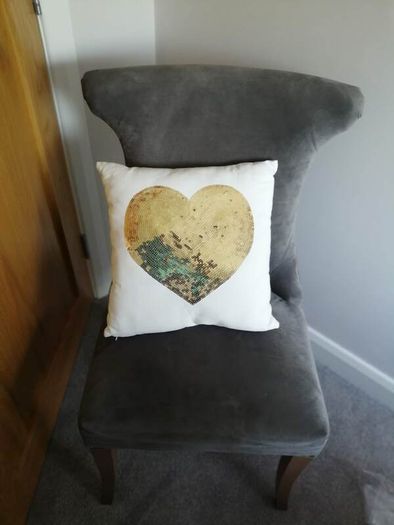 White Cushion with Golden Heart Insert