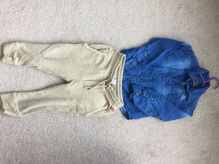 ZARA Denim shirt and joggers