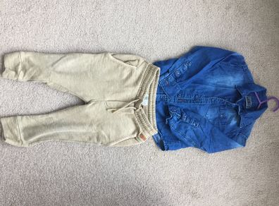 ZARA Denim shirt and joggers