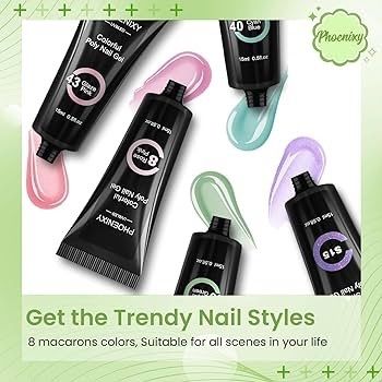 FREE EXPRESS SHIPPING Poly Nail Gel Kit, Phoenixy 8 Colors 15ml Poly Nail Extension Gel Nail Kit with Nail Lamp, Poly Nail Gel Starter Set for Beginners Nail Salon at Home