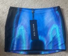 White Fox Boutique Coming Back Mini Skirt in the Milky Way blue gradient print