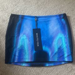 White Fox Boutique Coming Back Mini Skirt in the Milky Way blue gradient print