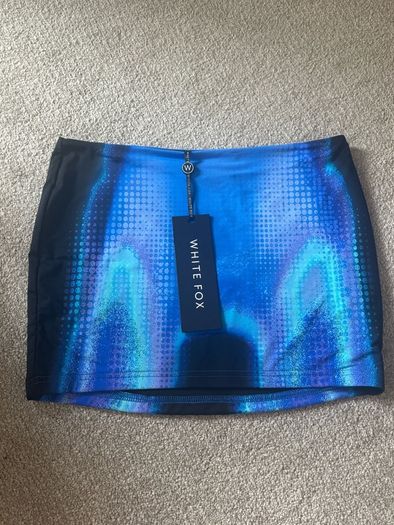 White Fox Boutique Coming Back Mini Skirt in the Milky Way blue gradient print