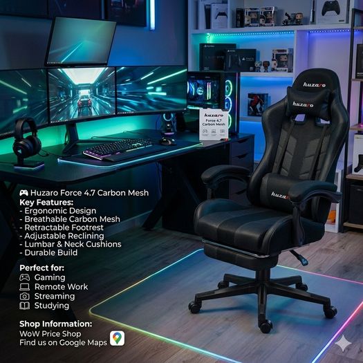 Huzaro Force 4.7 Carbon Mesh Gaming Chair Ergonomic Gaming Chair with Footrest & Lumbar Support