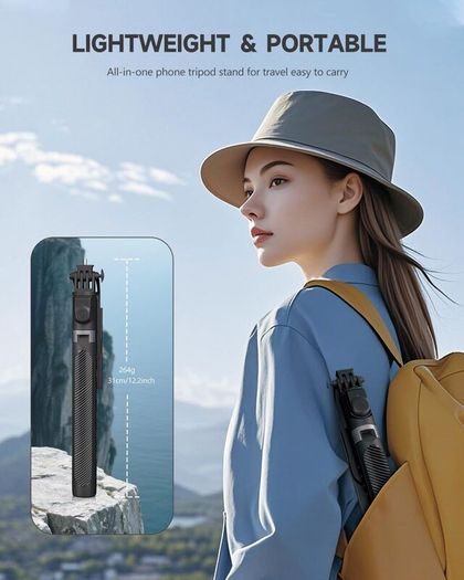 Phone Tripod & Selfie Stick, 180cm Aluminum All in One Extendable Tripod for Smartphone, Portable Travel Phone Stand for Filming, with Wireless Remote for iPhone/Samsung/Android/Camera