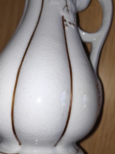 3 antique jugs white with leaves relief & gilt accents