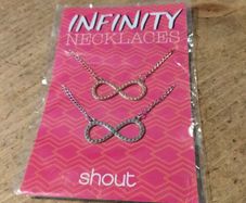 infinity symbol necklaces feature a delicate chain and pendant, new never opened