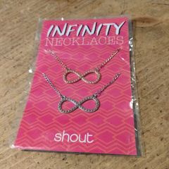 infinity symbol necklaces feature a delicate chain and pendant, new never opened
