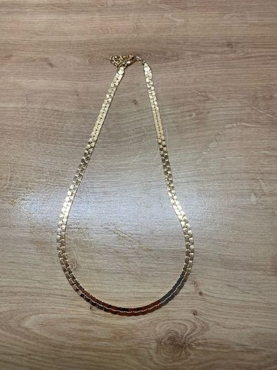 Gold Coloured Metal Flat Chain Necklace