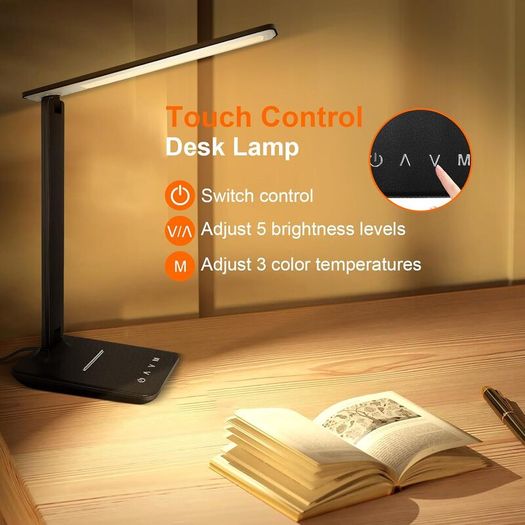 Desk Lamp Dimmable Led Table Lamp Reading Light with USB Charging Port, 5 Lighting Modes, Touch Control Desk Light, Foldable Nail Lamp for Studying Working Reading Office Bedside