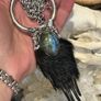 1 Soldered Flashy Blue Labradorite Crystal with Mummified Badger Paw Pendant Talisman Witchy Spiritual Amulet Image 2