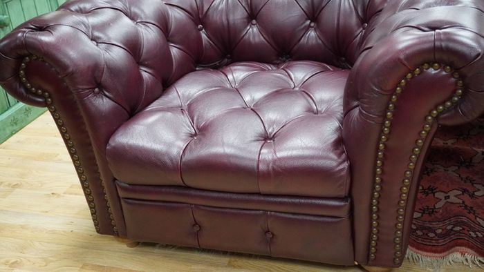 Pair of Plum Leather Armchairs