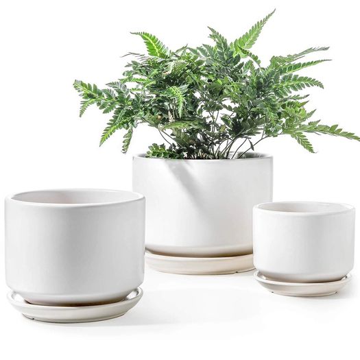 Brand New LE TAUCI 3-pack ceramic flower pots, 11 + 13 + 17 cm diameter small planter set,