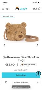 New JELLYCAT Bartholomew Bear Shoulder Bag