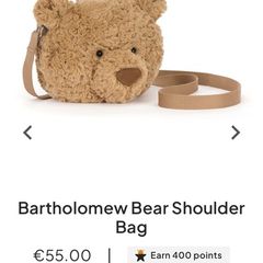 New JELLYCAT Bartholomew Bear Shoulder Bag