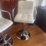 Pair of cream leather and stainless steel stool Image 2