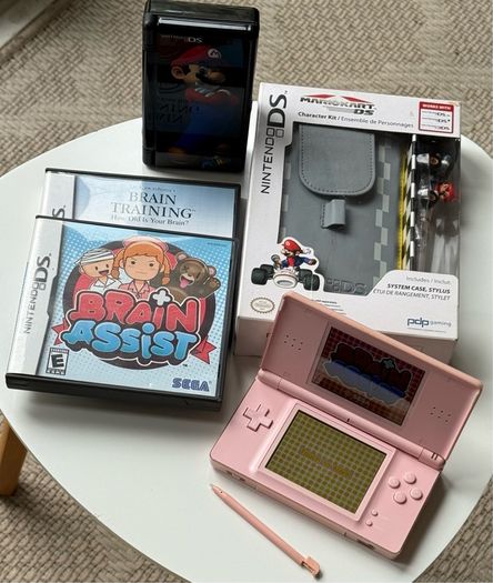 Pink Nintendo DS Lite Bundle - Excellent Condition + 2 Brain Training Games, Case & Charger