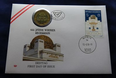 Vienna Austria 1997 coin first day stamp cover | 50 Schilling Wiener Secession