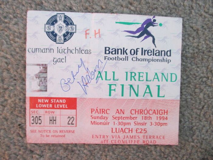 GAA 1994 All Ireland Football Final ticket - signed