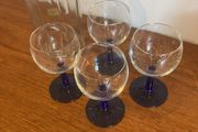 Luminarc ( Made in France ) Mid Century Blue Stemmed Wine Glasses ( 4 ) and a Free Luminarc Lidded Decanter