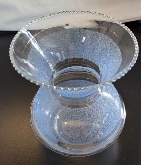 Bubble Glass Pedestal Vase Clear Seeded Scalloped Rim Vintage Style