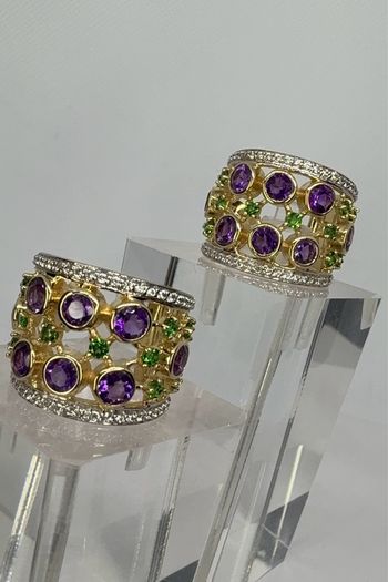 Silver earrings Harry Ivens Amethyst & Chrome Diopside Hoop Earrings