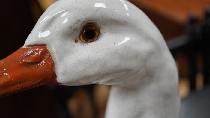 Large Antique French Glazed Terracotta Goose